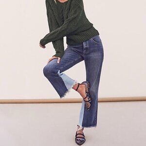 Anthropologie Pilcro 70's Vibe High Rise Flare Two Tone Jeans Blue Size 27